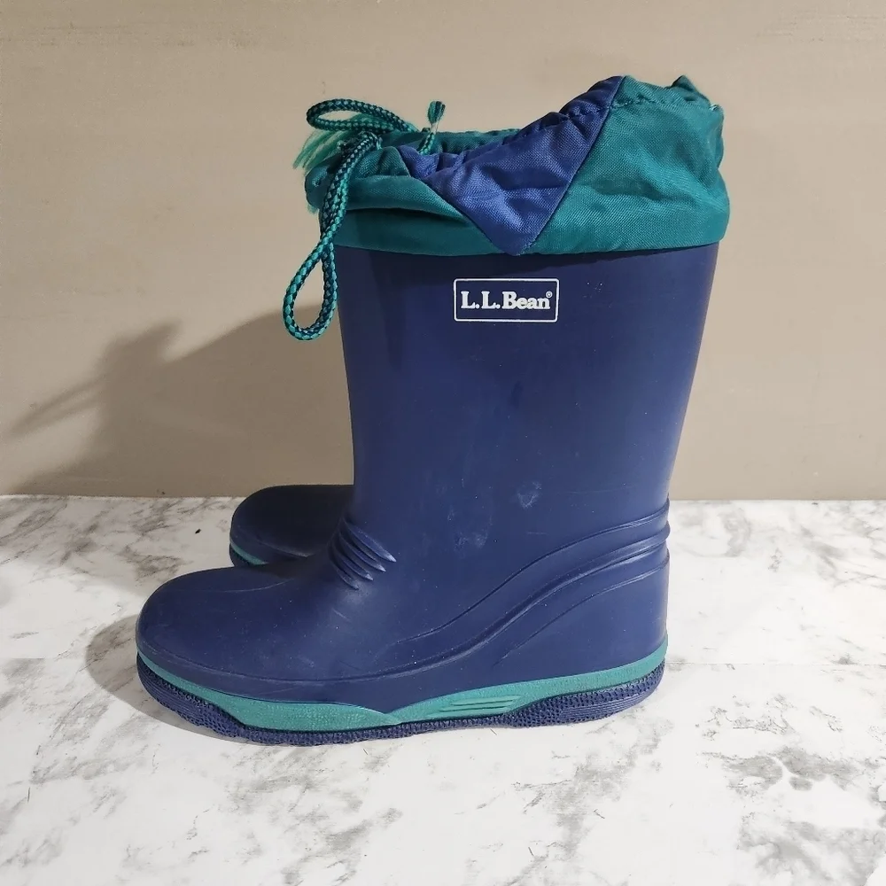 Vintage L.L Bean La Crosse Rubber Duck Rain Boots Blue USA MADE Kids Size 2